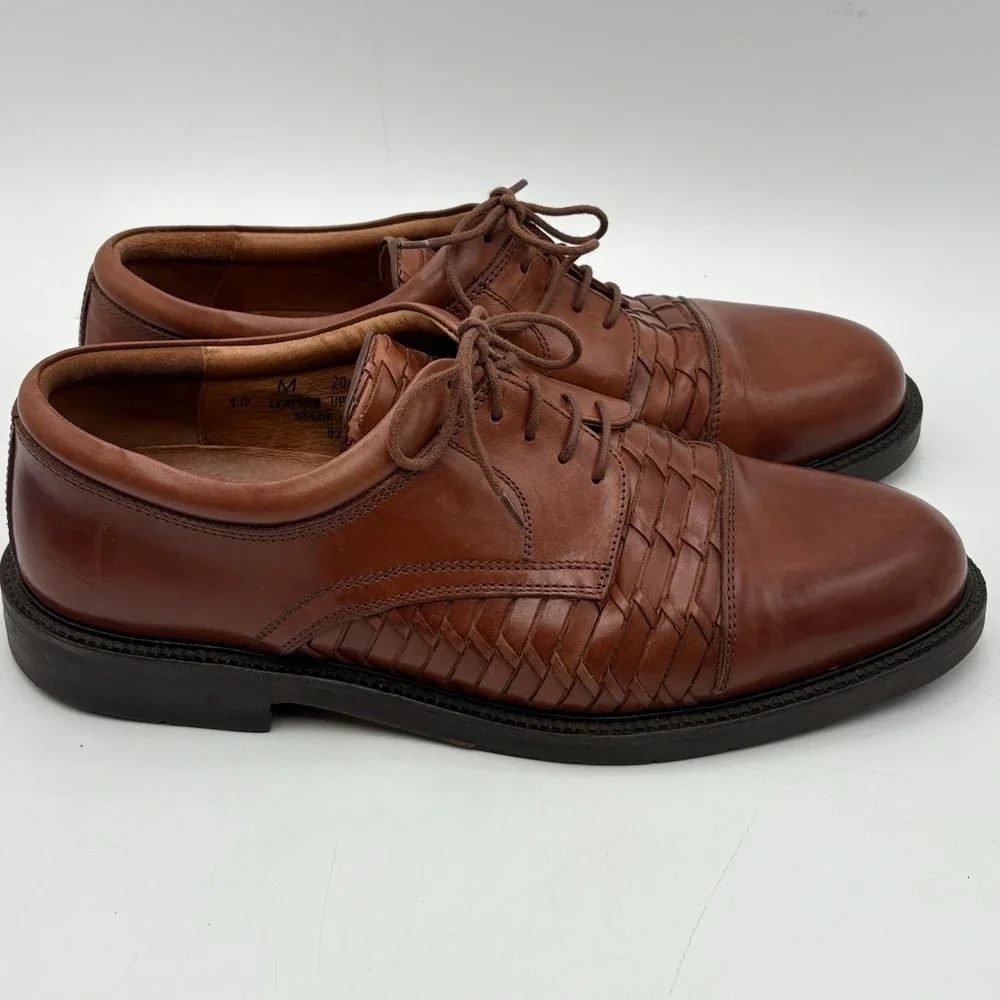 10 M JOHNSTON &‎ MURPHY COGNAC TAN WOVEN LACE-UP OXFORD DRESS SHOES
